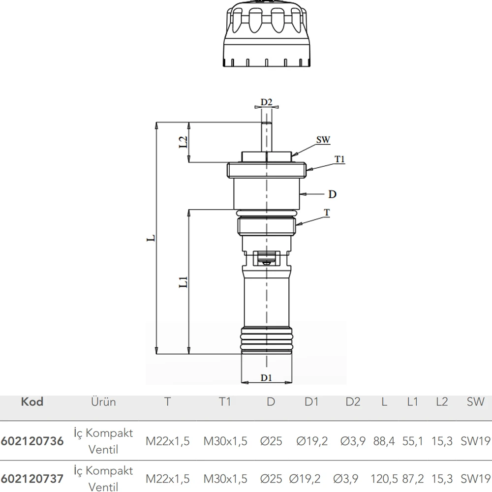 Eca 1/2 Kompakt Tip Panel Radyatörler İçin 55 Mm İç Kompakt Ventil - 602120736 2
