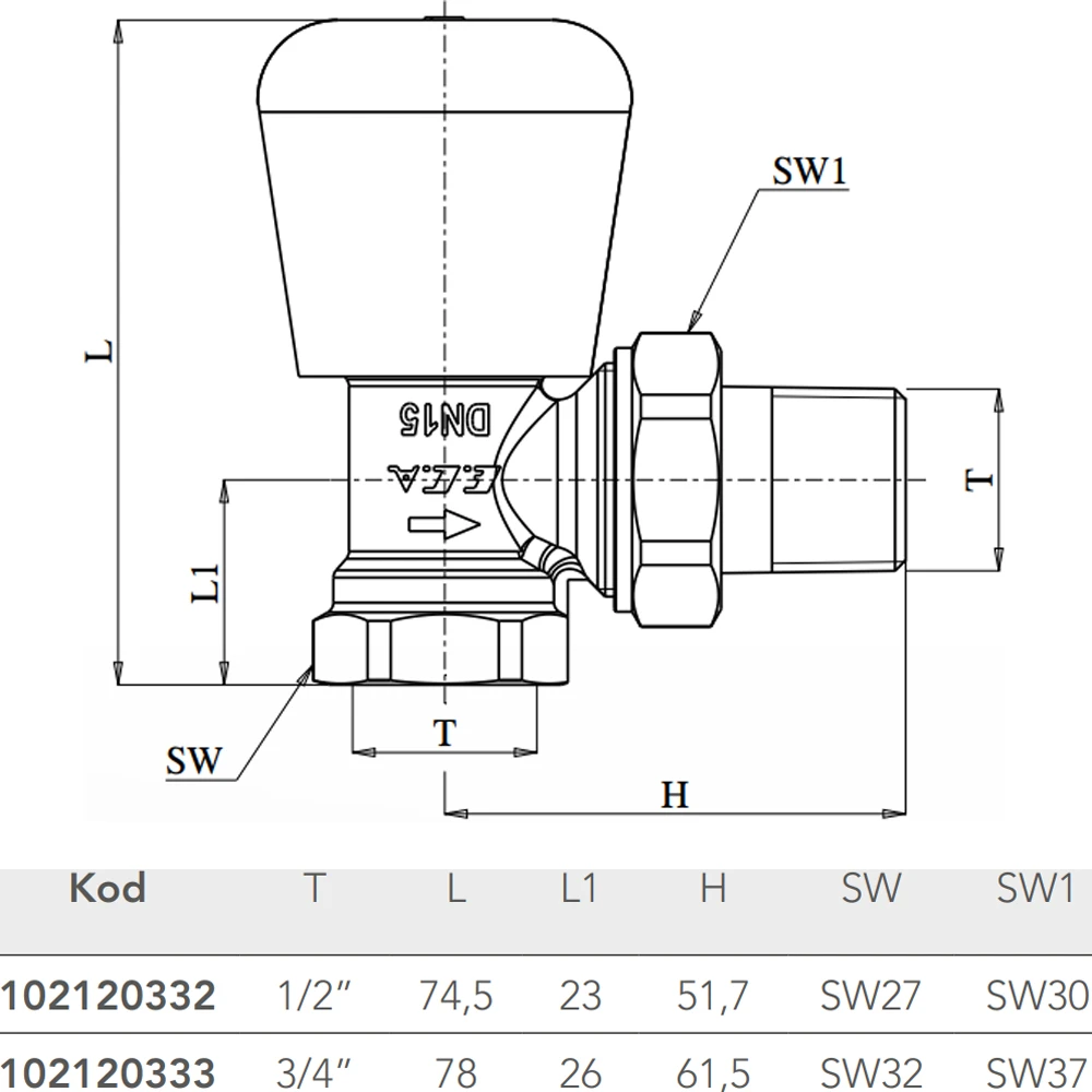 Eca 1/2 Köşe Radyatör Valfi - 102120332 2