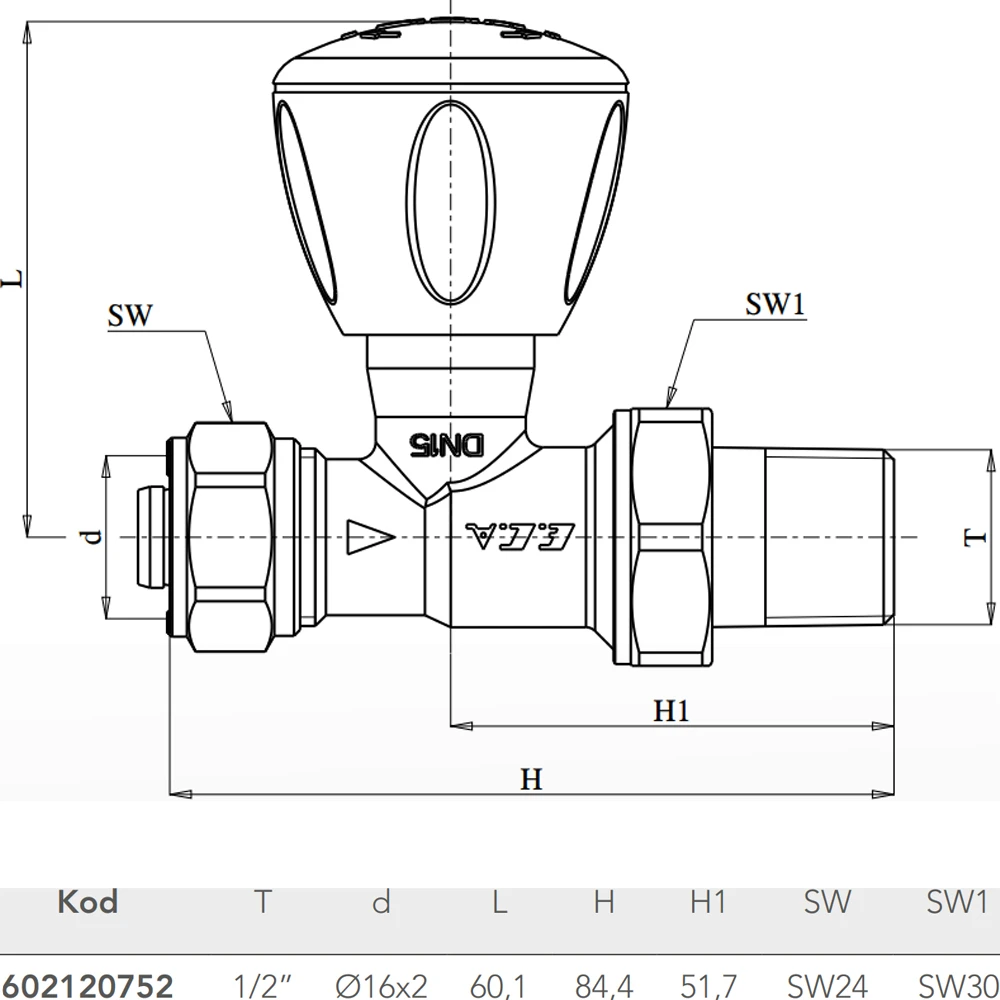 Eca 1/2 Pex Düz Radyatör Valfi - 602120752 2