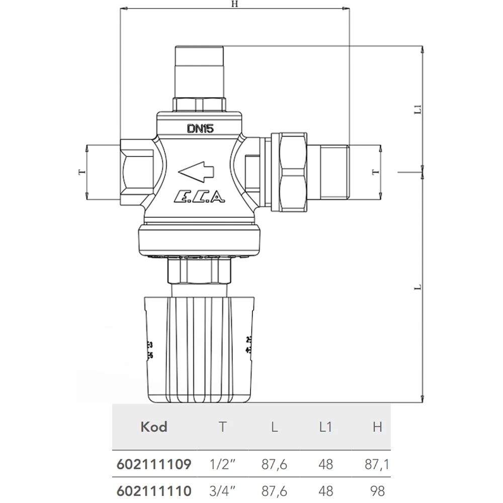 Eca 3/4 Volan Ayarlı Basınç Düşürücü - 602111110 2