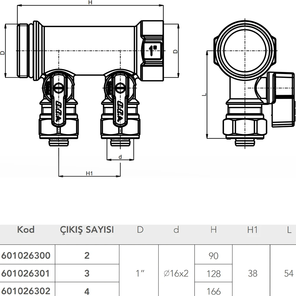 Eca 2 Çıkışlı Modüler Mini Vanalı Kollektör - 601026300 2