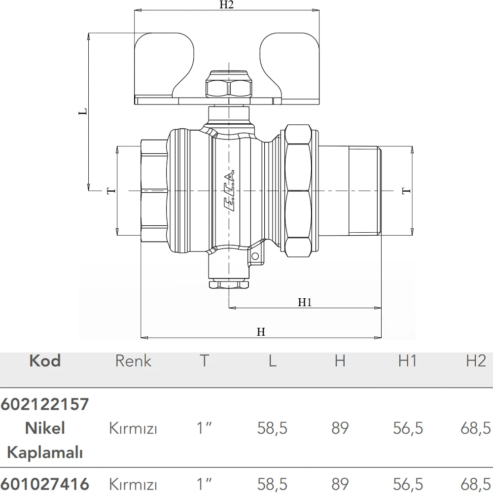 Eca Kırmızı Kol Nikel Kaplamalı Termokupl Çıkışlı Küresel Valf - 602122157 2