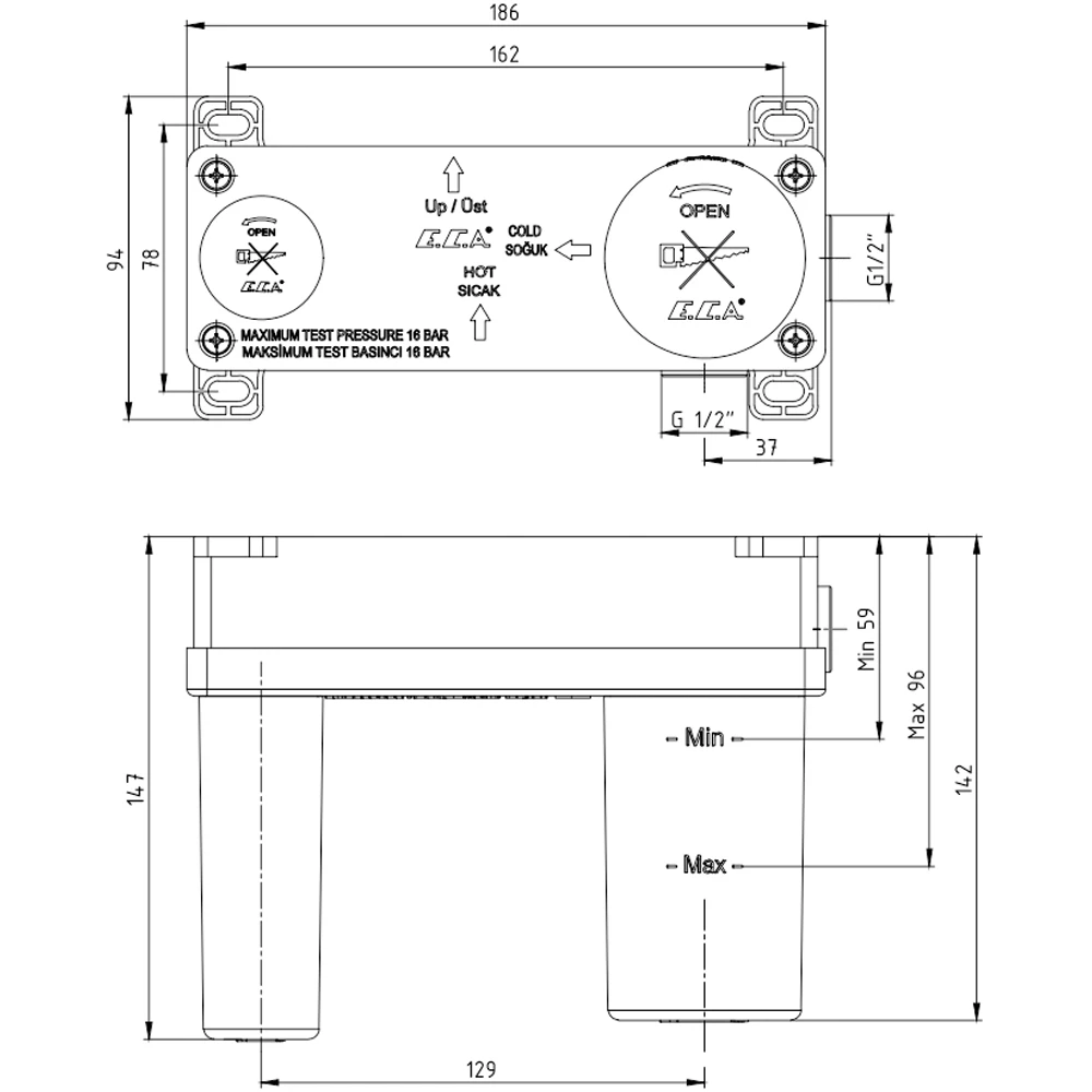 Eca Mat Siyah Sıva Altı Ankastre Lavabo Bataryası - 102166601C1 2
