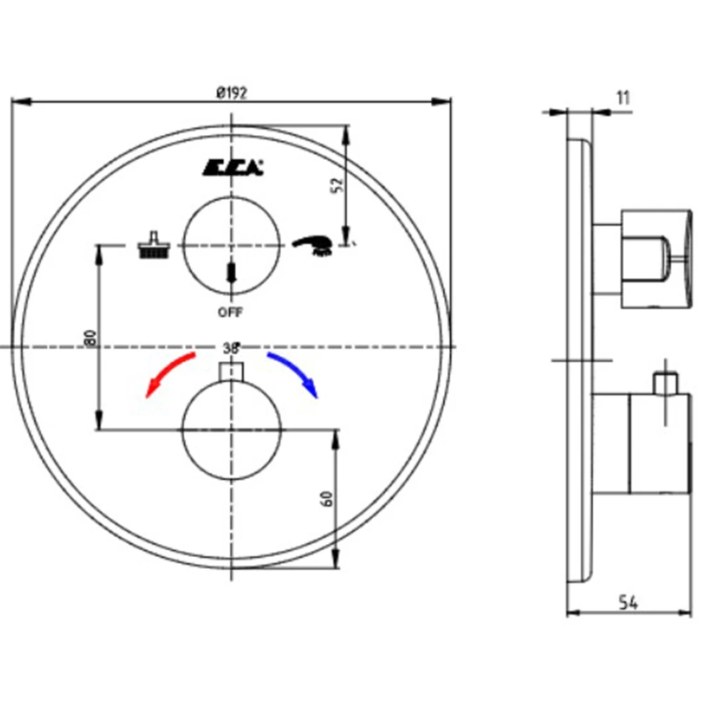 Eca 2 Yollu Termostatik Ankastre Banyo/Duş Bataryası Sıva Üstü Grubu - 102167215-YDE 2