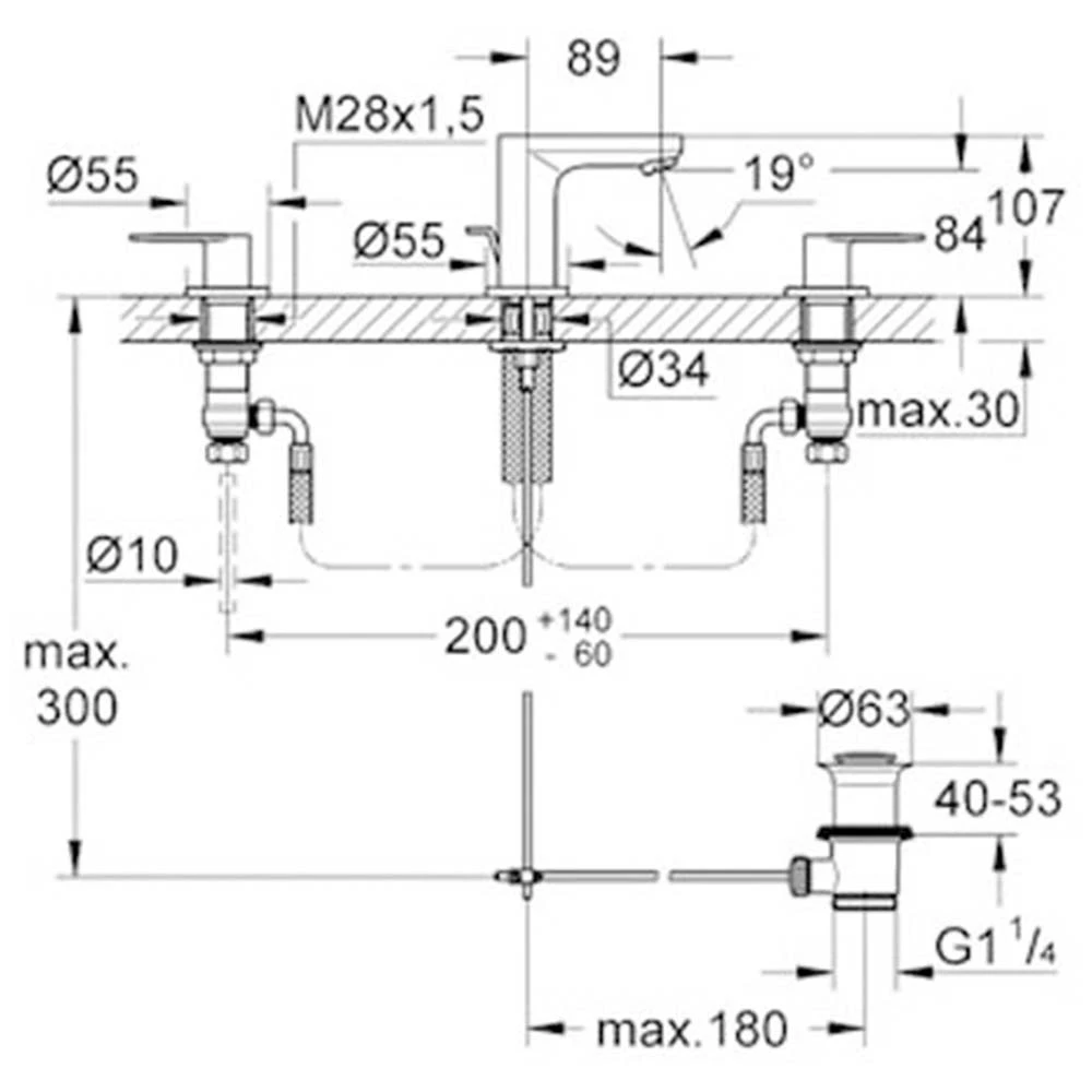 Grohe Eurosmart Cosmopolitan 3 Delikli Lavabo Bataryası 1-2 - 20187000 2