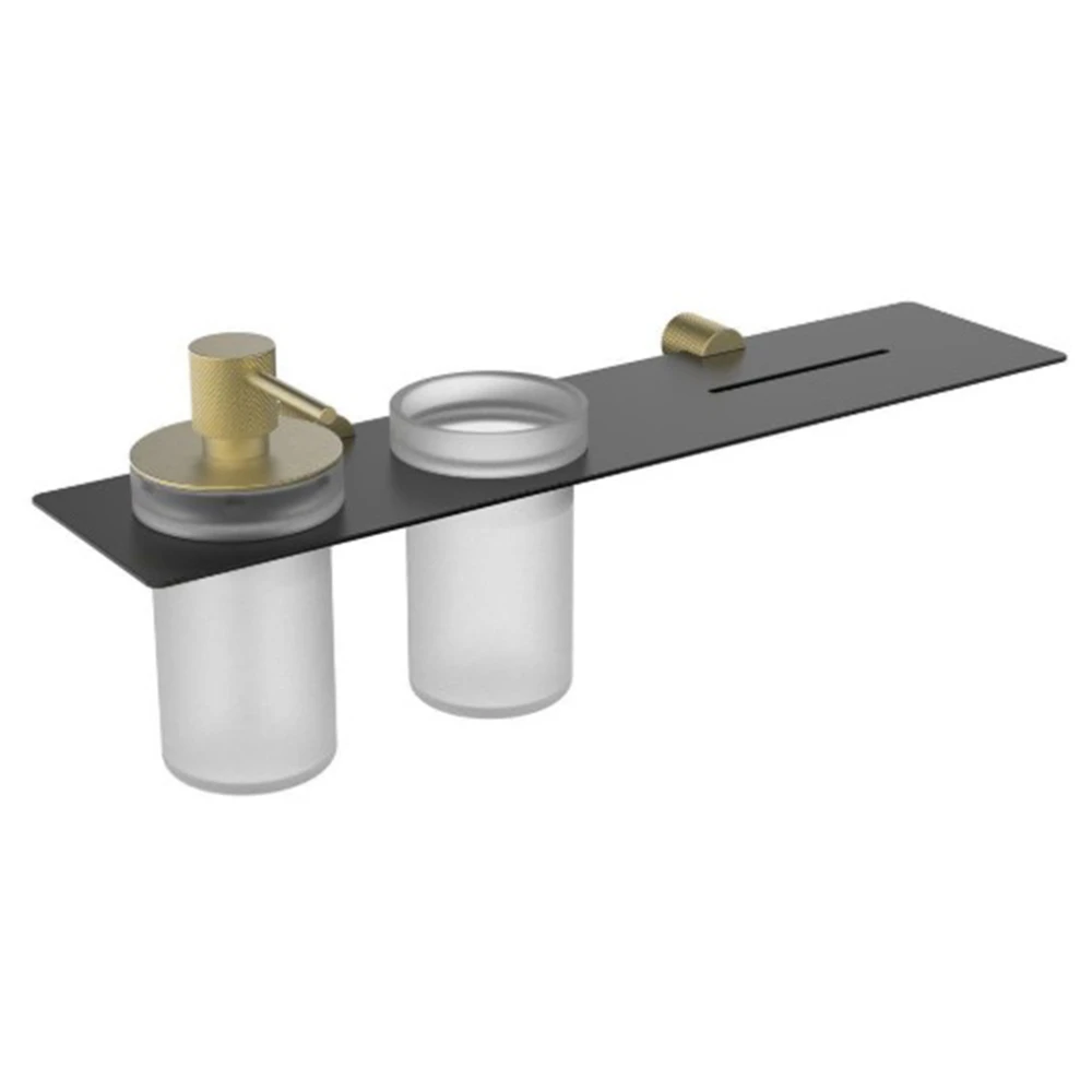 Fontana FY-90210 Mat Siyah-Mat Altın Sıvı Sabunluk-Diş Fırçalık Aksesuar Seti