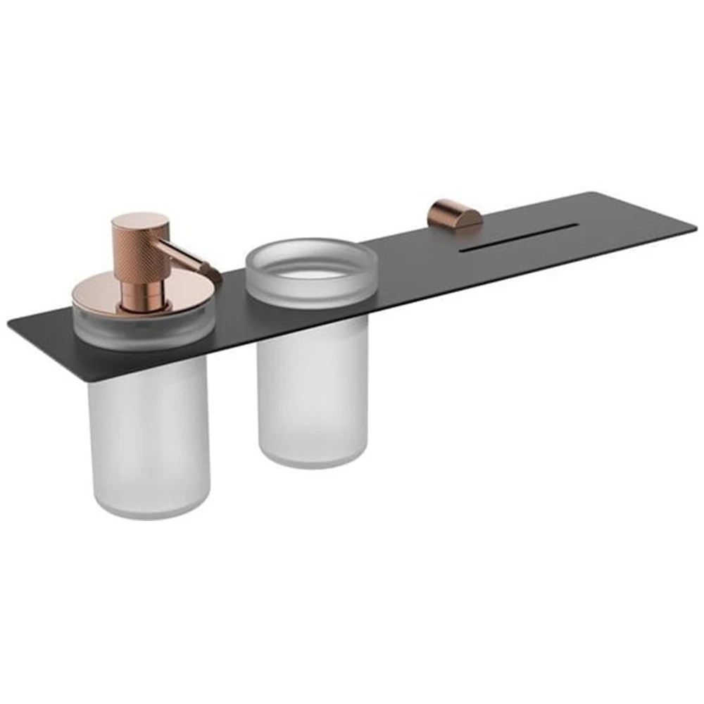 Fontana FY-90310 Mat Siyah-Mat Rose Sıvı Sabunluk-Diş Fırçalık Aksesuar Seti