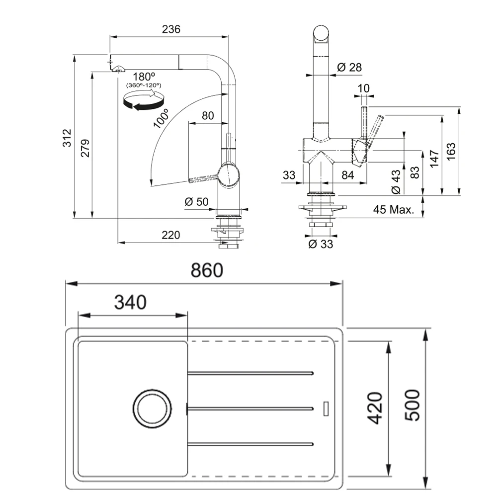 Franke Basis Bfg 611-86 Granit Eviye + Active Plus Doccia 2.0 Armatür (Bianco) 2