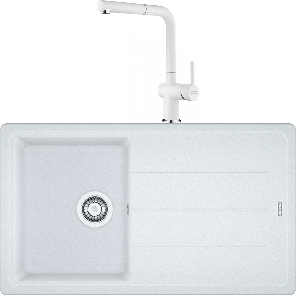 Franke Basis Bfg 611-86 Granit Eviye + Active Plus Doccia 2.0 Armatür (Bianco)