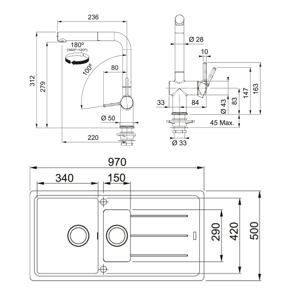 Franke Basis Bfg 651-97 1,5 Gözlü Granit Evye + Active Plus Doccia 2.0 Armatür (Slate Grey) 2