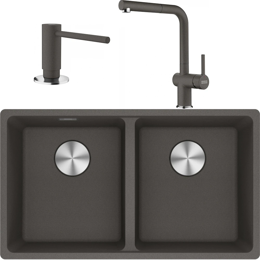 Franke Maris MRG 120-35-35 Granit Evye + Active Plus Doccia 2.0 Armatür + Sıvı Sabunluk (Slate Grey)