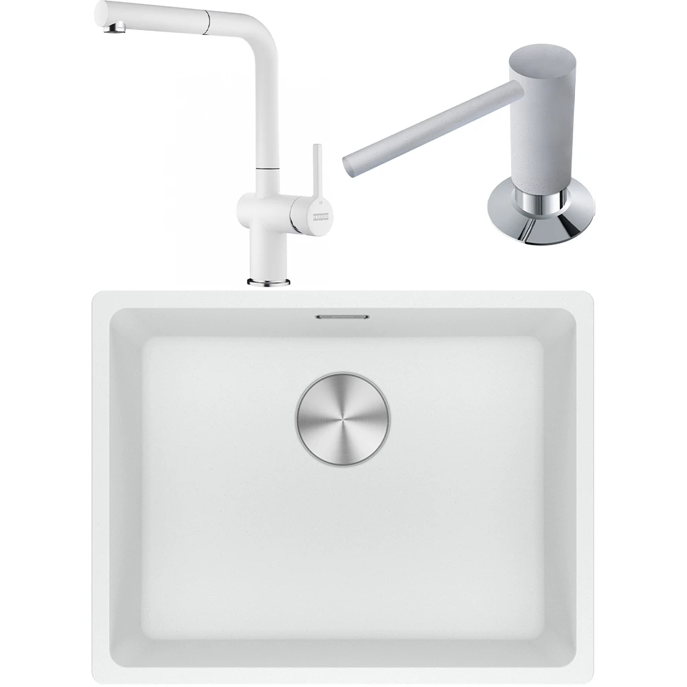 Franke Maris MRG 110-52 Granit Evye + Active Plus Doccia 2.0 Armatür + Sıvı Sabunluk (Bianco)