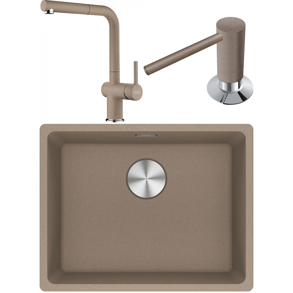 Franke Maris MRG 110-52 Granit Evye + Active Plus Doccia 2.0 Armatür + Sıvı Sabunluk (Oyster)