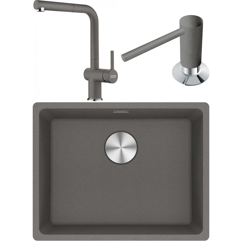 Franke Maris MRG 110-52 Granit Evye + Active Plus Doccia 2.0 Armatür + Sıvı Sabunluk (Stone Grey)
