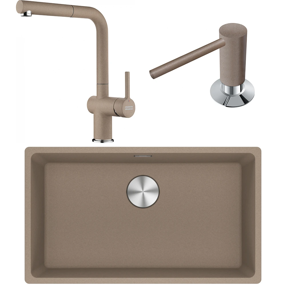 Franke Maris MRG 110-72 Granit Evye + Active Plus Doccia 2.0 Armatür + Sıvı Sabunluk (Oyster)