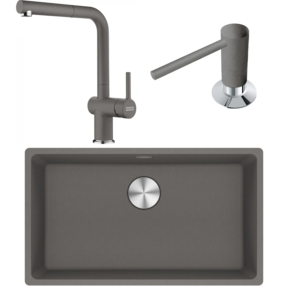 Franke Maris MRG 110-72 Granit Evye + Active Plus Doccia 2.0 Armatür + Sıvı Sabunluk (Stone Grey)