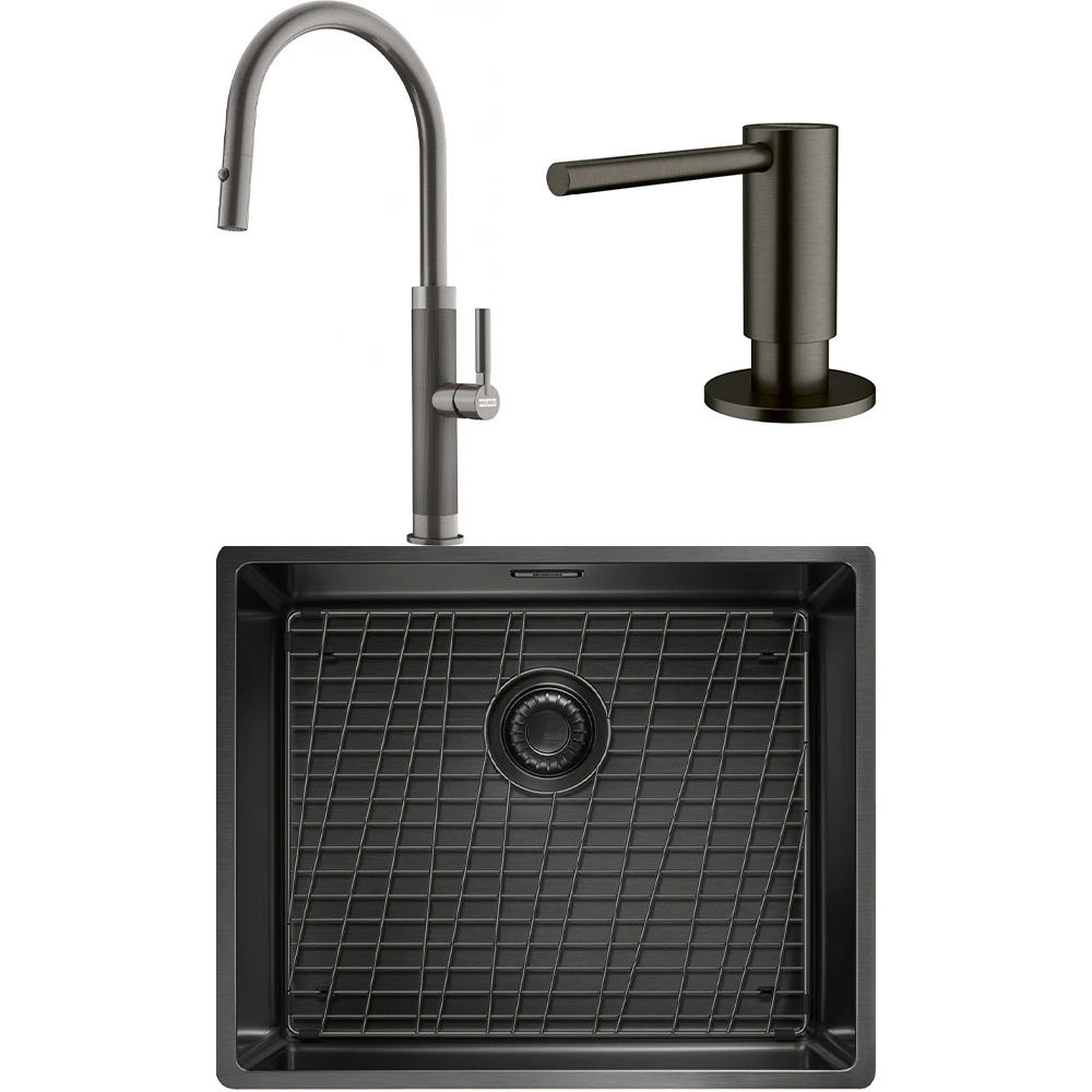 Franke Mythos Masterpiece BXM 210/110-50 Eviye + Mythos Masterpiece Spiralli Armatür + Active Sıvı Sabunluk (Antrasit) 2