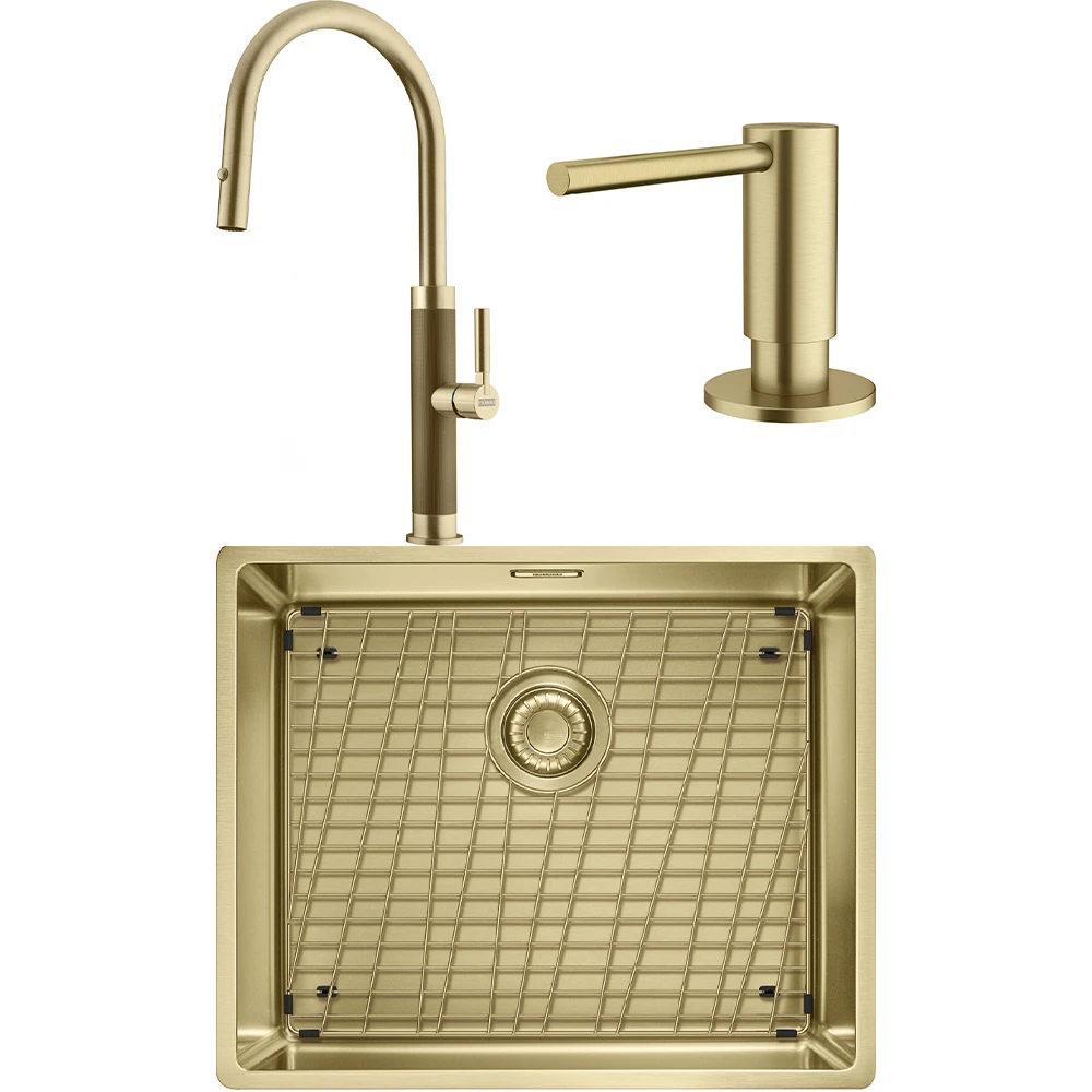 Franke Mythos Masterpiece BXM 210/110-50 Eviye + Mythos Masterpiece Spiralli Armatür + Active Sıvı Sabunluk (Altın) 2