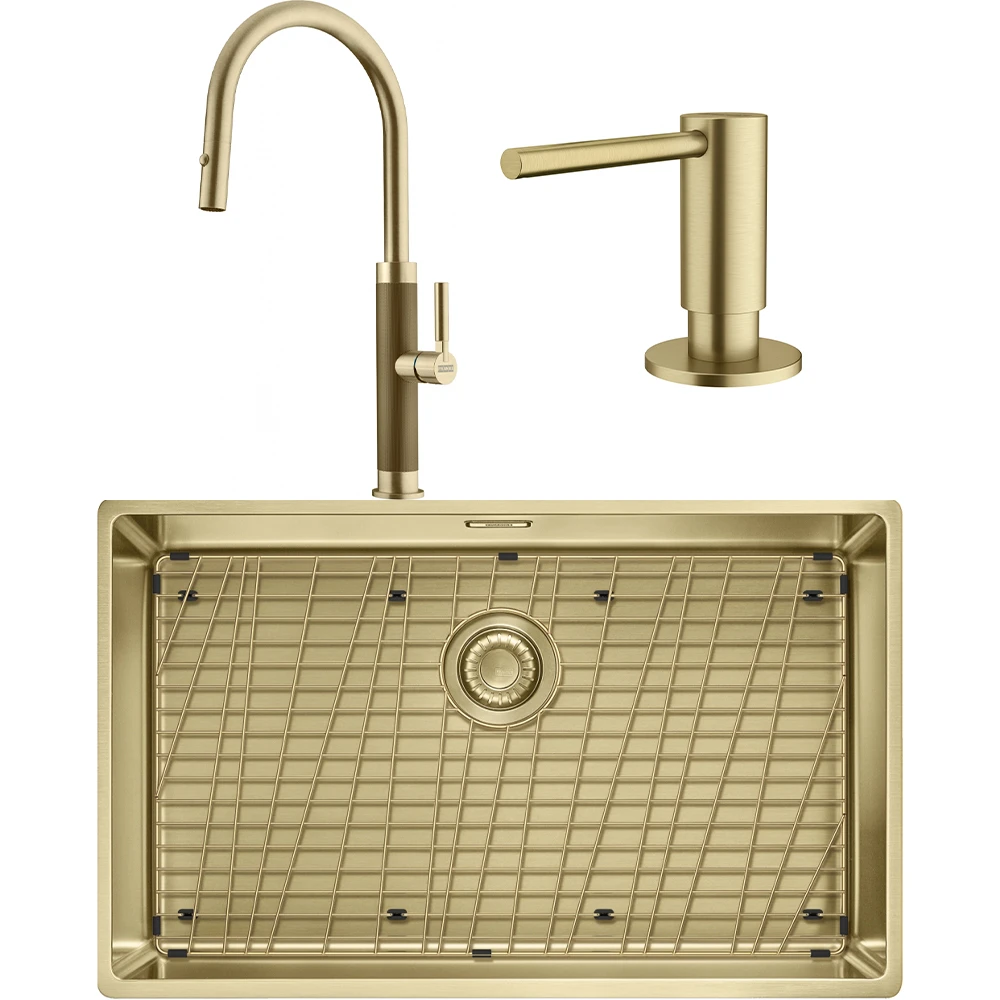 Franke Mythos Masterpiece BXM 210/110-68 Eviye + Mythos Masterpiece Spiralli Armatür + Active Sıvı Sabunluk (Altın) 2
