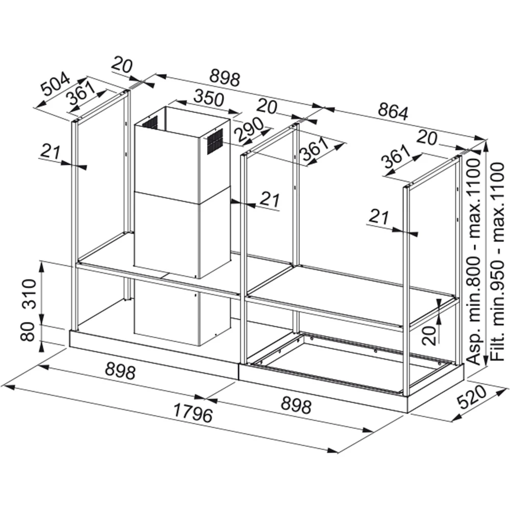 Franke Mythos T-Shelf FMY BK MATT F180 Mat Siyah Ada Tipi Davlumbaz 4