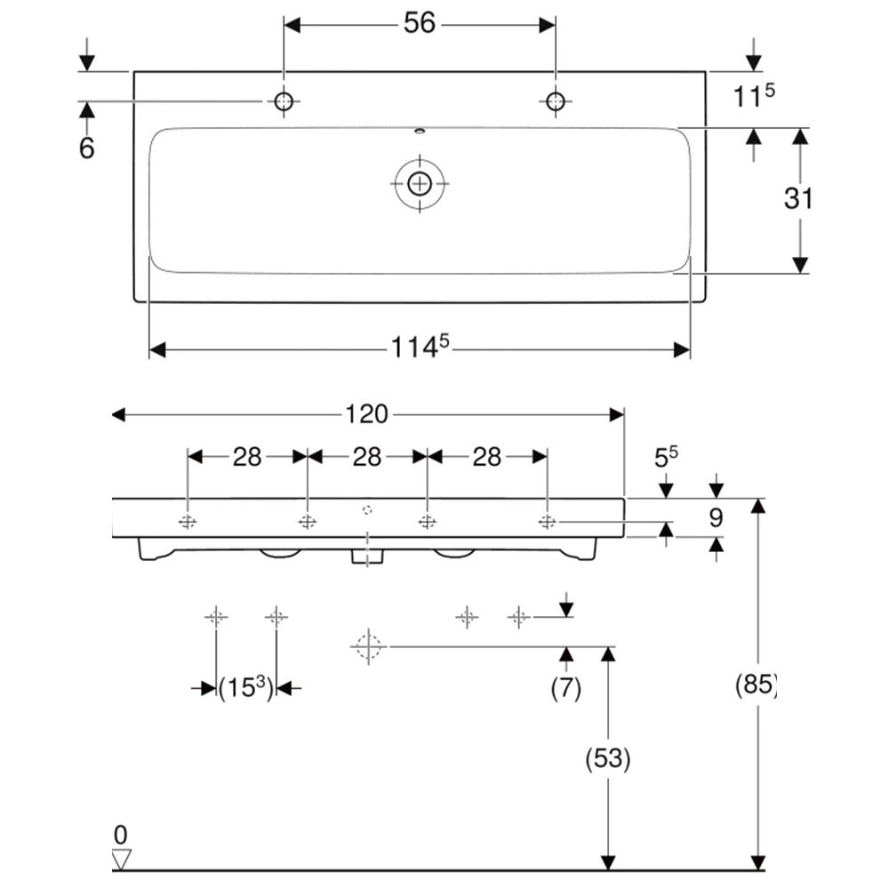 Geberit Icon 120X49 cm Çift Armatür Delikli Etajerli Lavabo - 124020000 2