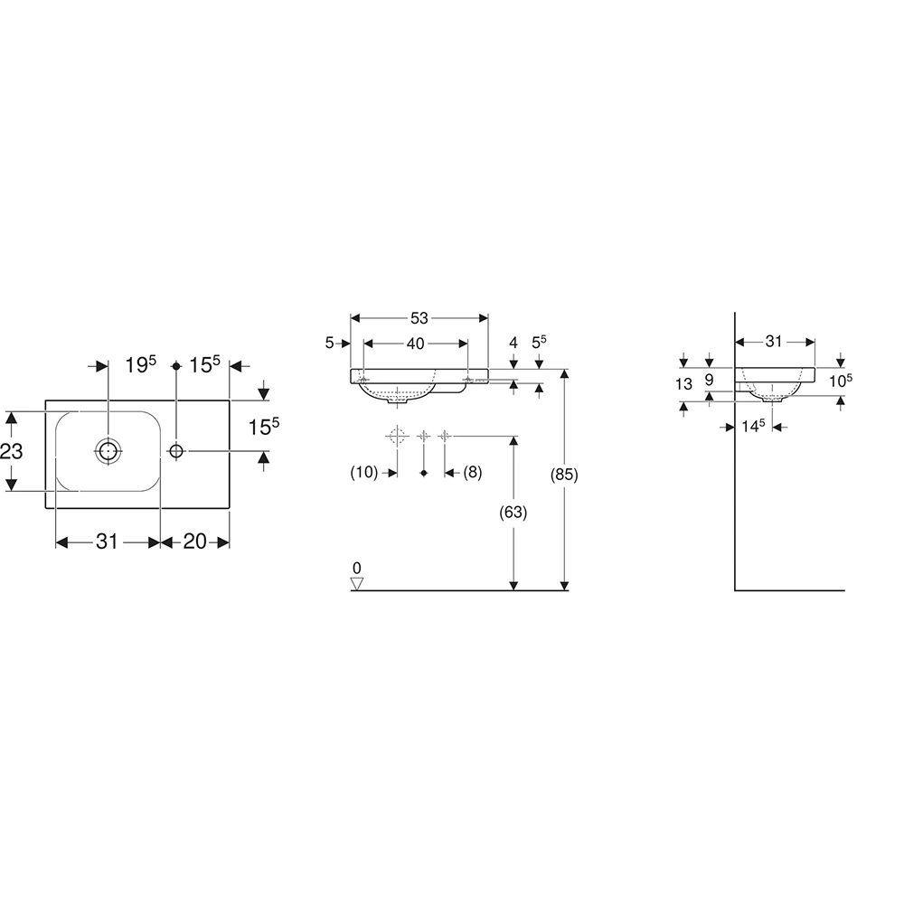 Geberit iCon 53x31 cm Mat Beyaz Etajerli Lavabo 2