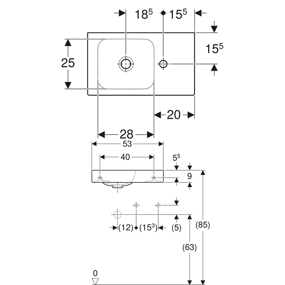Geberit Icon 53x31 cm Sağ Etajerli Lavabo - 124053000 2