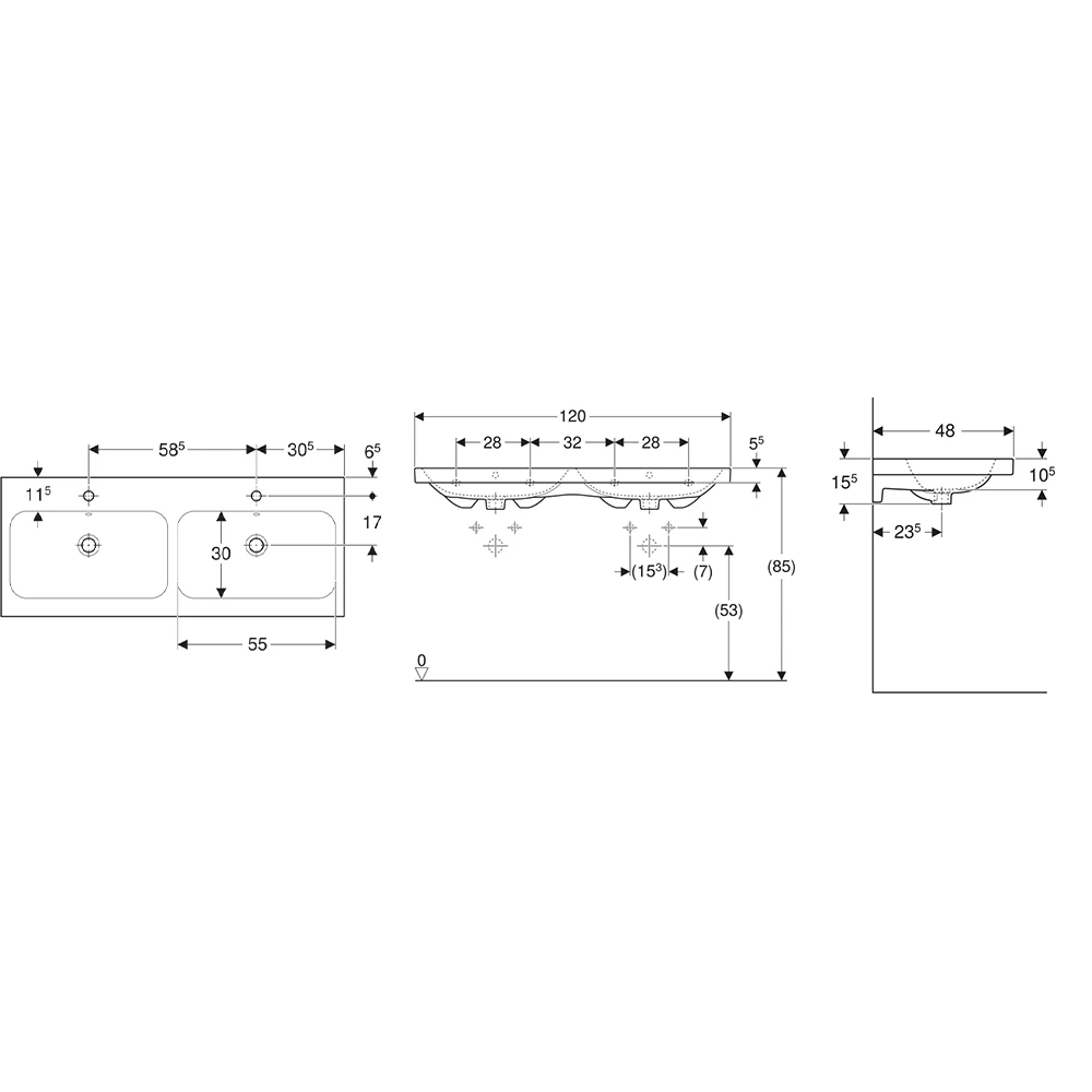 Geberit iCon Light 120x48 cm İki Hazneli Lavabo 2