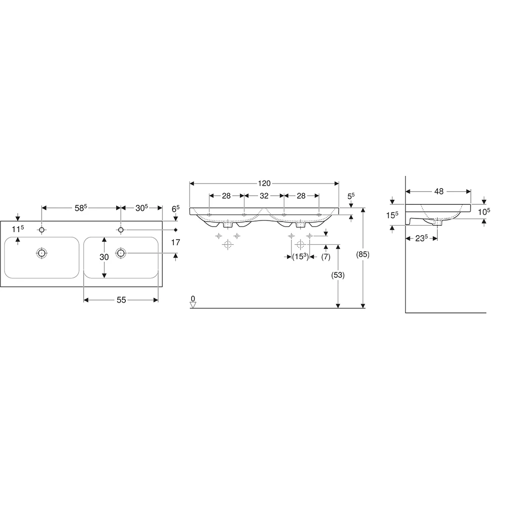 Geberit iCon Light 120x48 Cm İki Hazneli Lavabo - 501.838.00.5 2