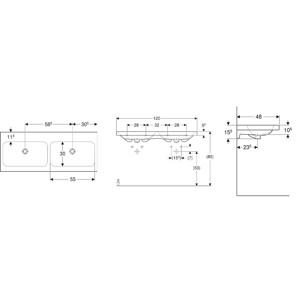 Geberit iCon Light 120x48 Cm İki Hazneli Lavabo - 501.838.00.7 2