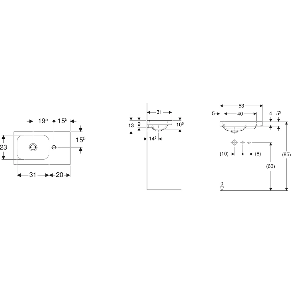 Geberit iCon Light 53x31 cm Etajerli Lavabo 2
