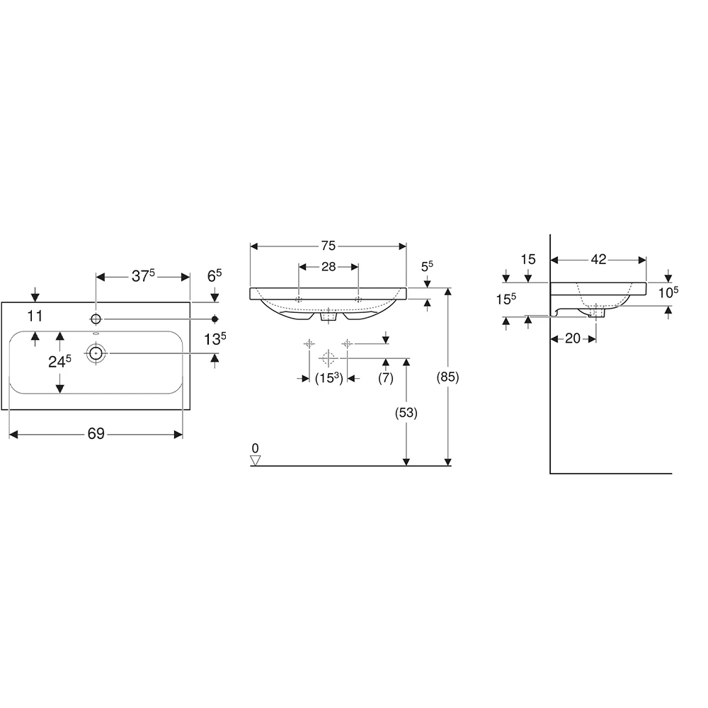 Geberit iCon Light 75x42 Cm Çıkıntılı Lavabo - 501.842.00.5 2