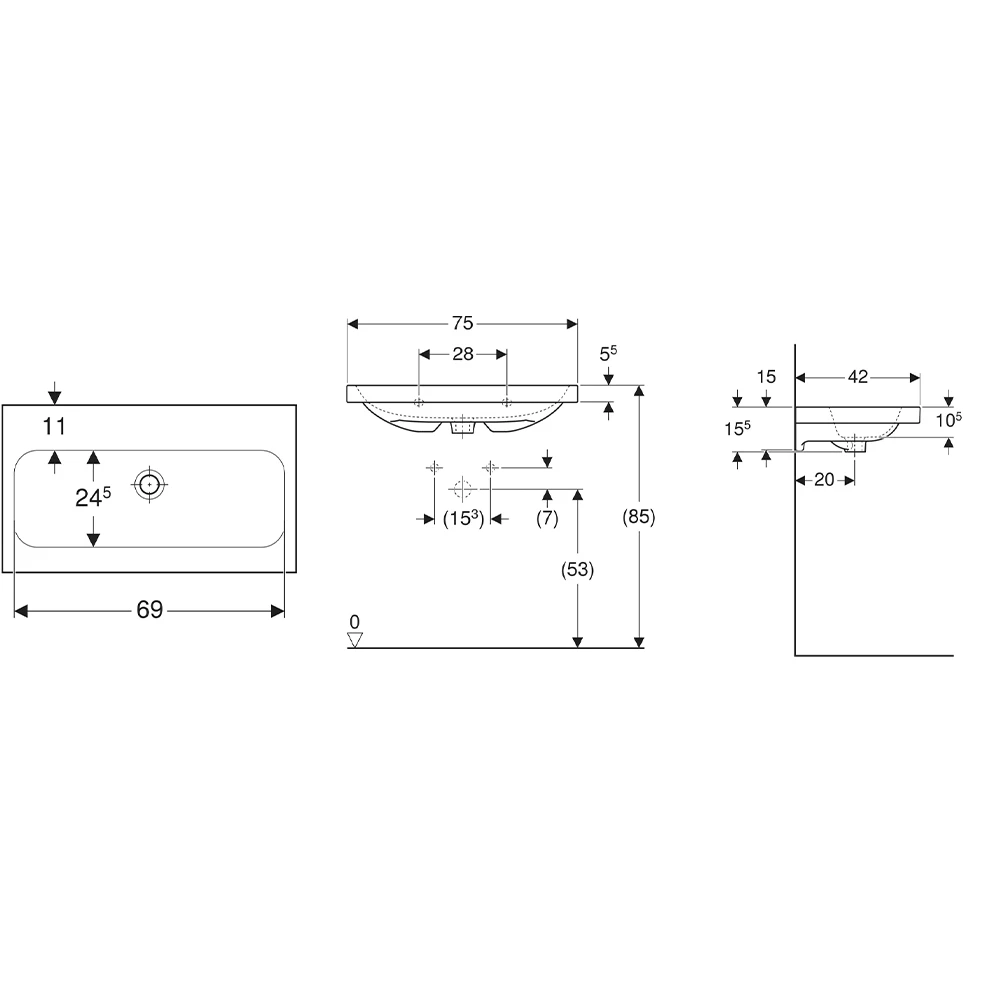 Geberit iCon Light 75x42 Cm Çıkıntılı Lavabo - 501.842.00.7 2