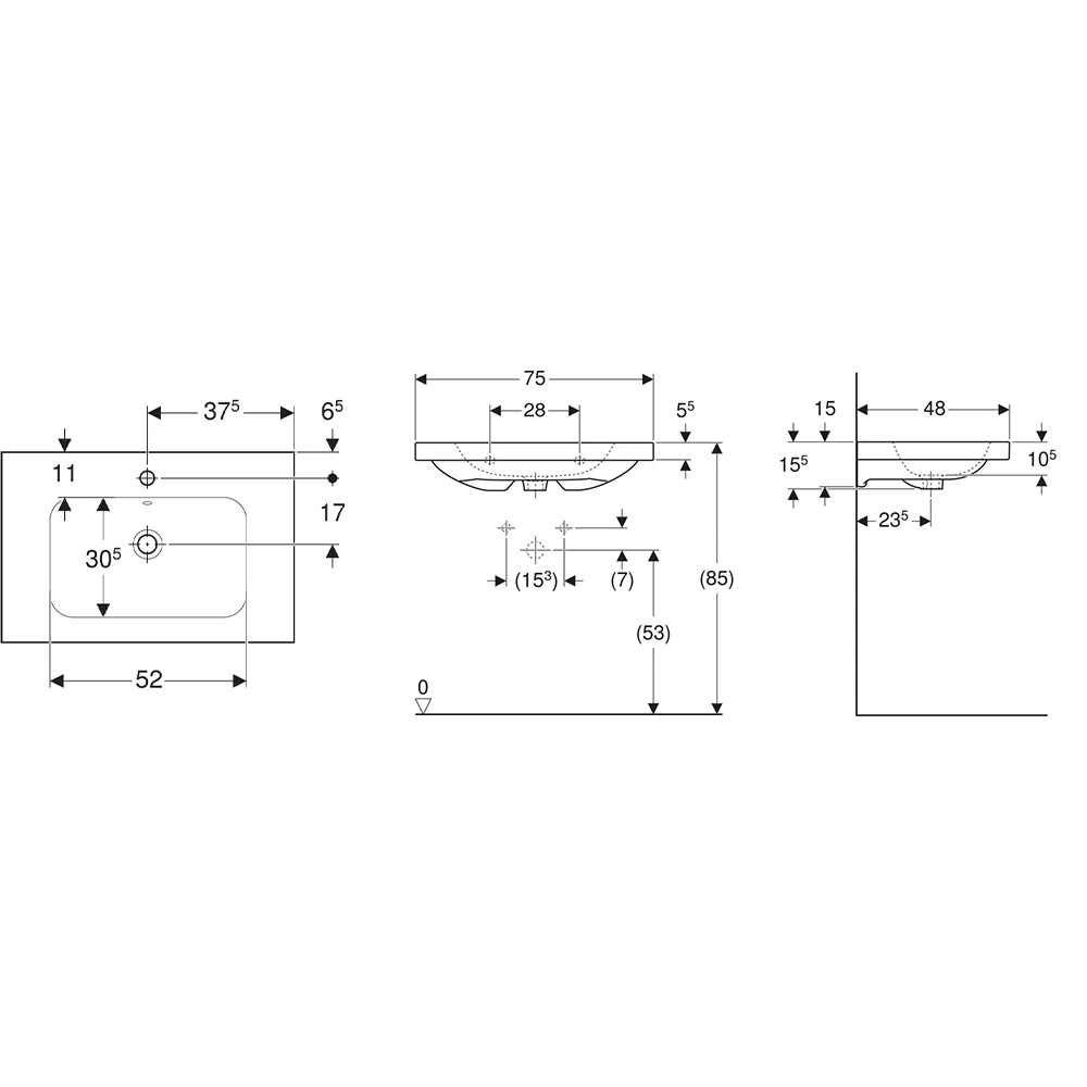 Geberit iCon Light 75 cm Etajerli Lavabo, Batarya Delikli 2