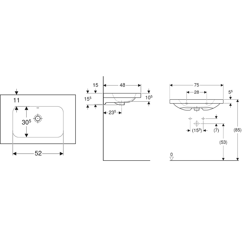 Geberit iCon Light 75 cm Etajerli Lavabo, Batarya Deliksiz 2