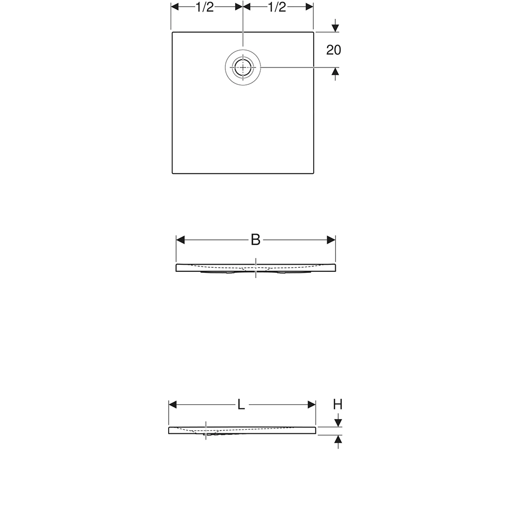 Geberit Nemea 90x90 cm Parlak Beyaz Kare Duş Teknesi 2