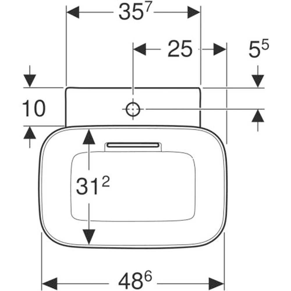 Geberit ONE CleanDrain 50 cm Kabuk Çanak Lavabo, Batarya Delikli 2