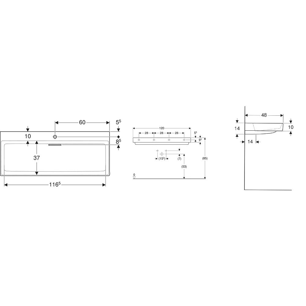 Geberit ONE CleanDrain 120x48 Cm Lavabo - 505.048.00.1 2
