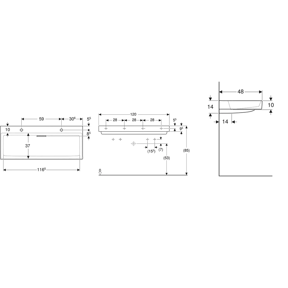 Geberit ONE CleanDrain 120x48 Cm Lavabo - 505.049.00.1 2