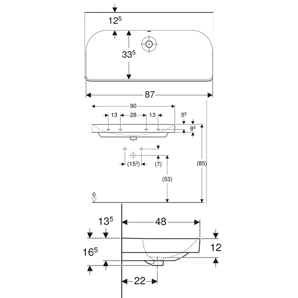 Geberit Smyle Square 90x48 cm Batarya Deliksiz Lavabo 2