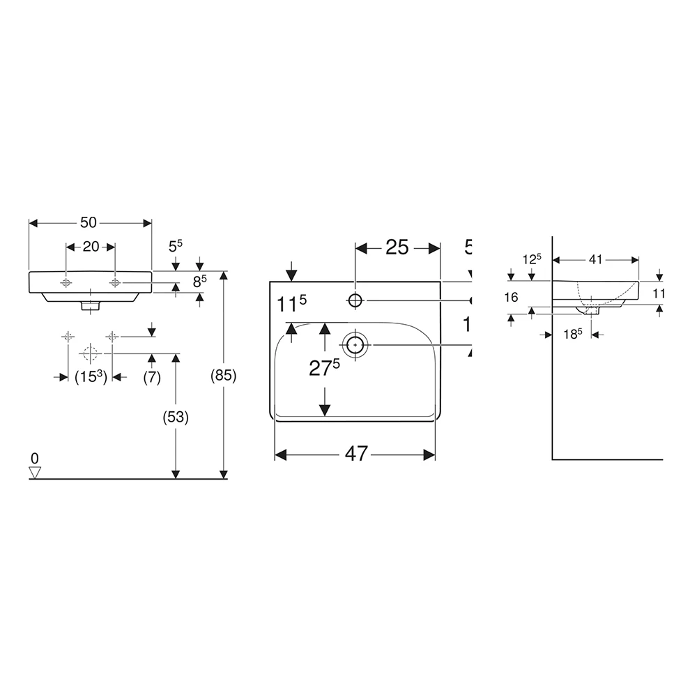 Geberit Smyle Square 50x41 cm Batarya Delikli Lavabo 2