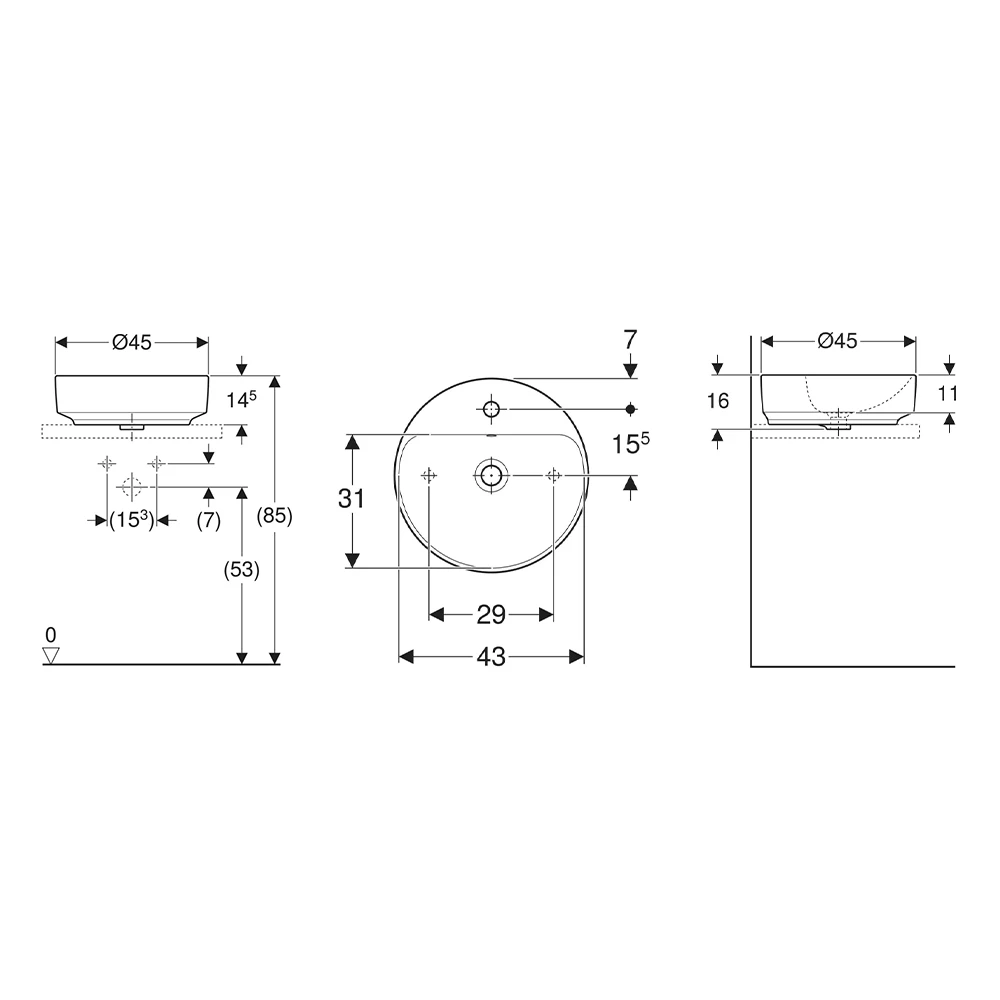 Geberit VariForm 45 cm Batarya Banklı Yuvarlak Çanak Lavabo 2