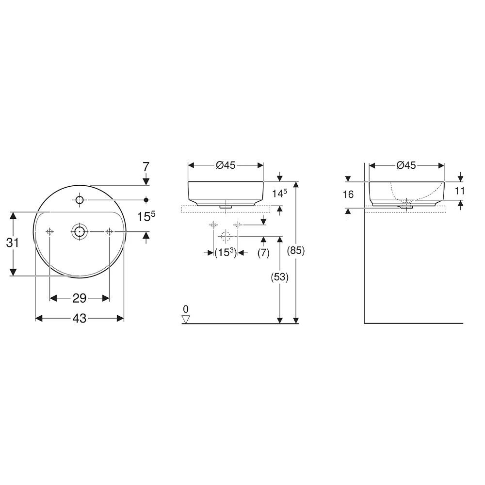 Geberit VariForm 45 Cm Batarya Banklı Yuvarlak Çanak Lavabo - 500.770.01.2 2