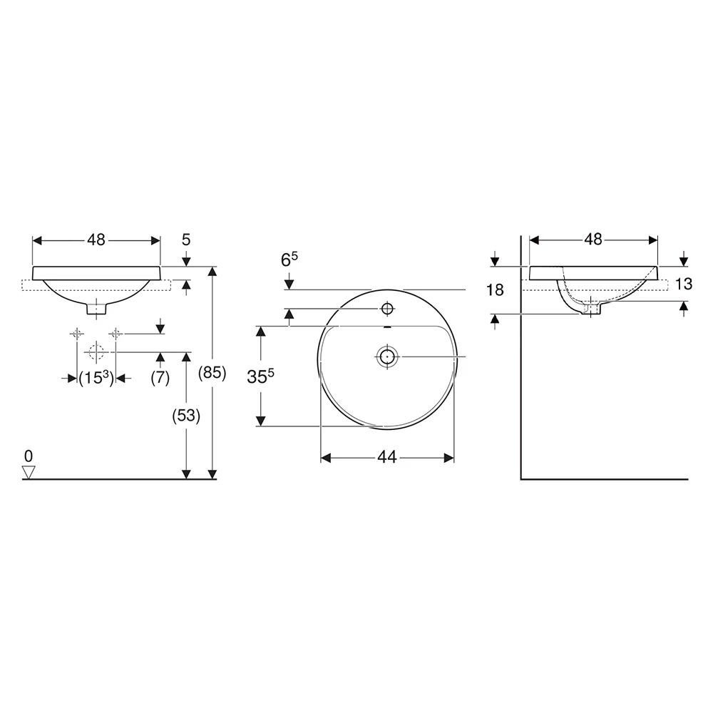 Geberit VariForm 48x48 cm Oval Tezgah Üstü Lavabo 2