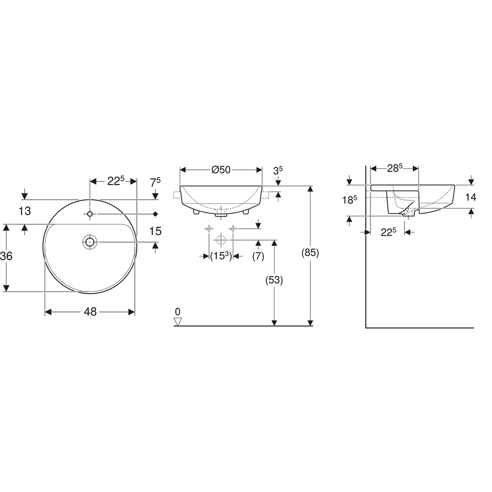 Geberit VariForm 50 cm Yuvarlak Yarım Tezgah Lavabo 2