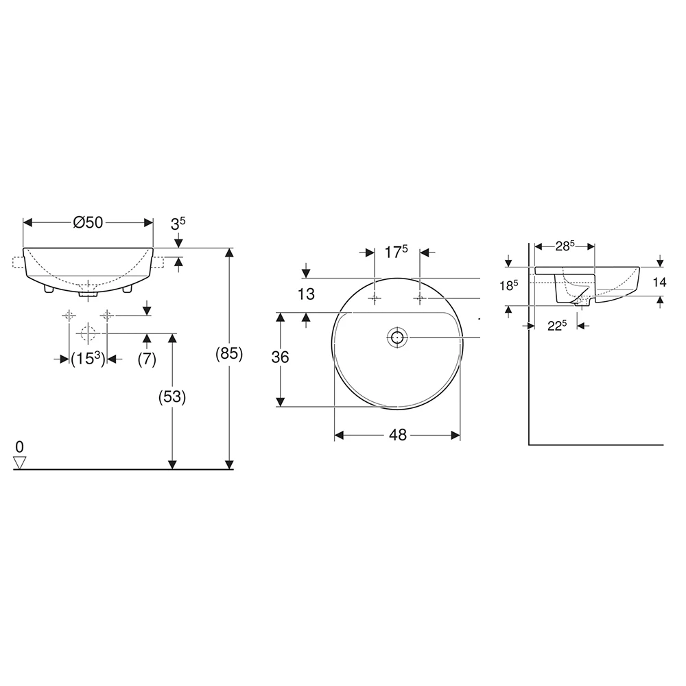 Geberit VariForm 50 Cm Yuvarlak Yarım Tezgah Lavabo - 500.783.01.2 2