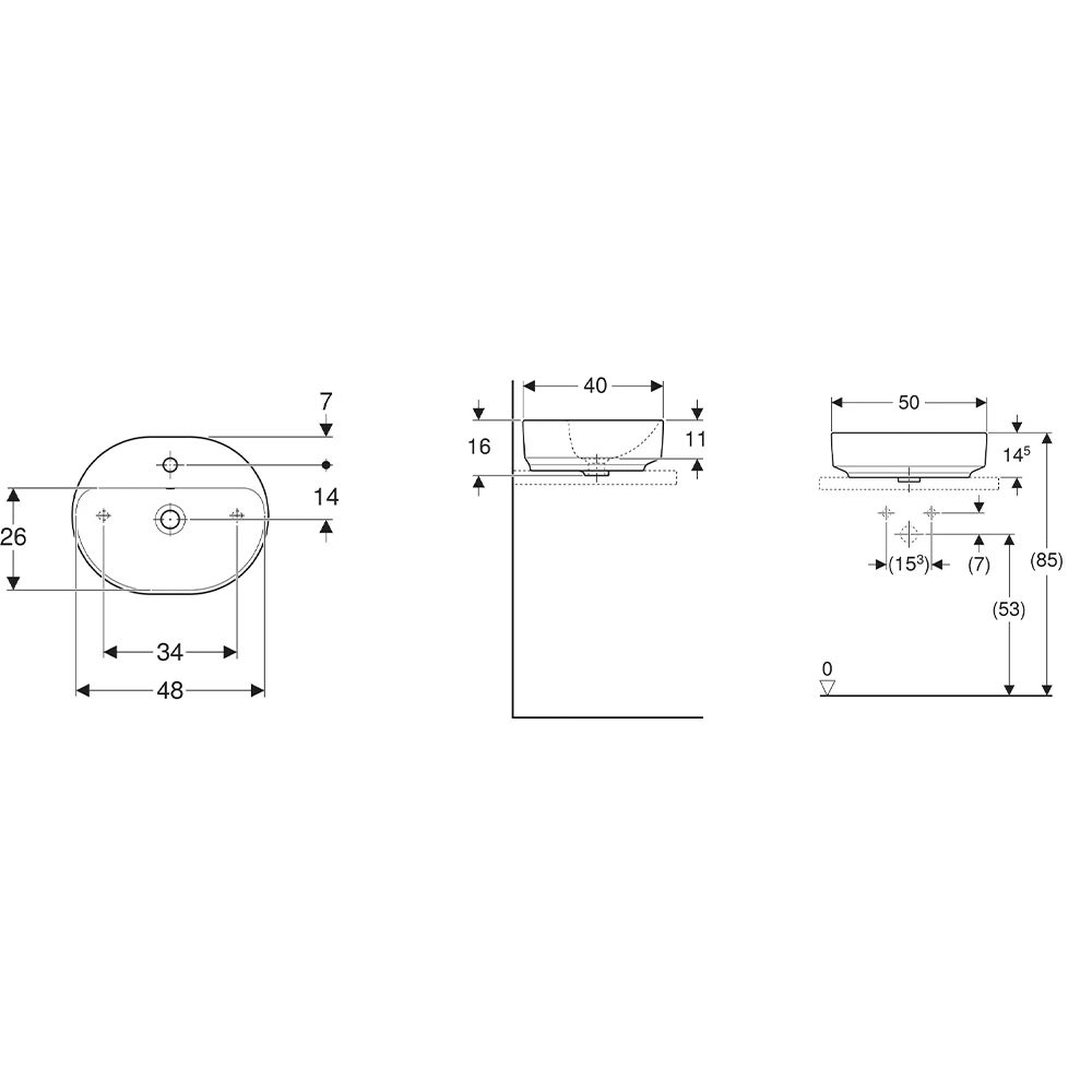 Geberit VariForm 50x40 cm Batarya Banklı Eliptik Lavabo 2
