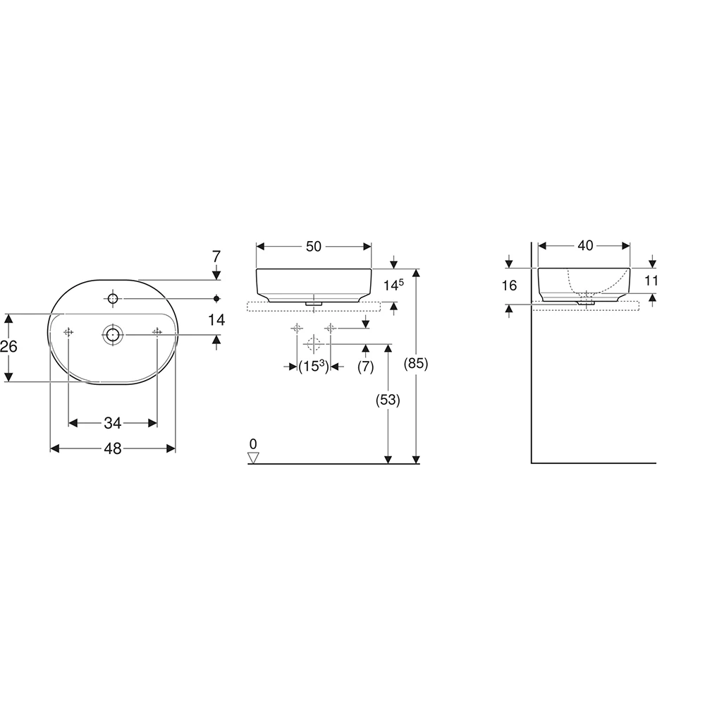 Geberit VariForm 50x40 Cm Batarya Banklı Eliptik Lavabo - 500.776.01.2 2