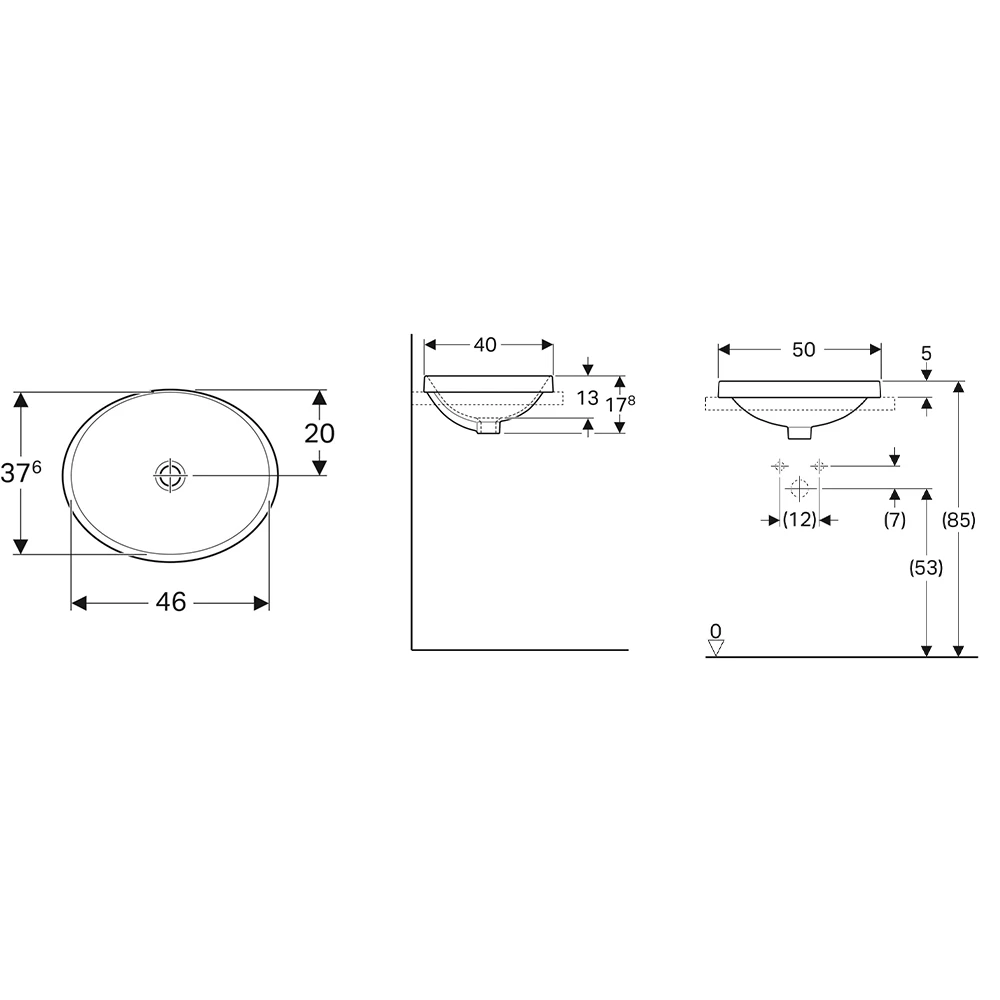 Geberit VariForm 50x40 Cm Oval Tezgah Üstü Lavabo - 500.710.01.2 2