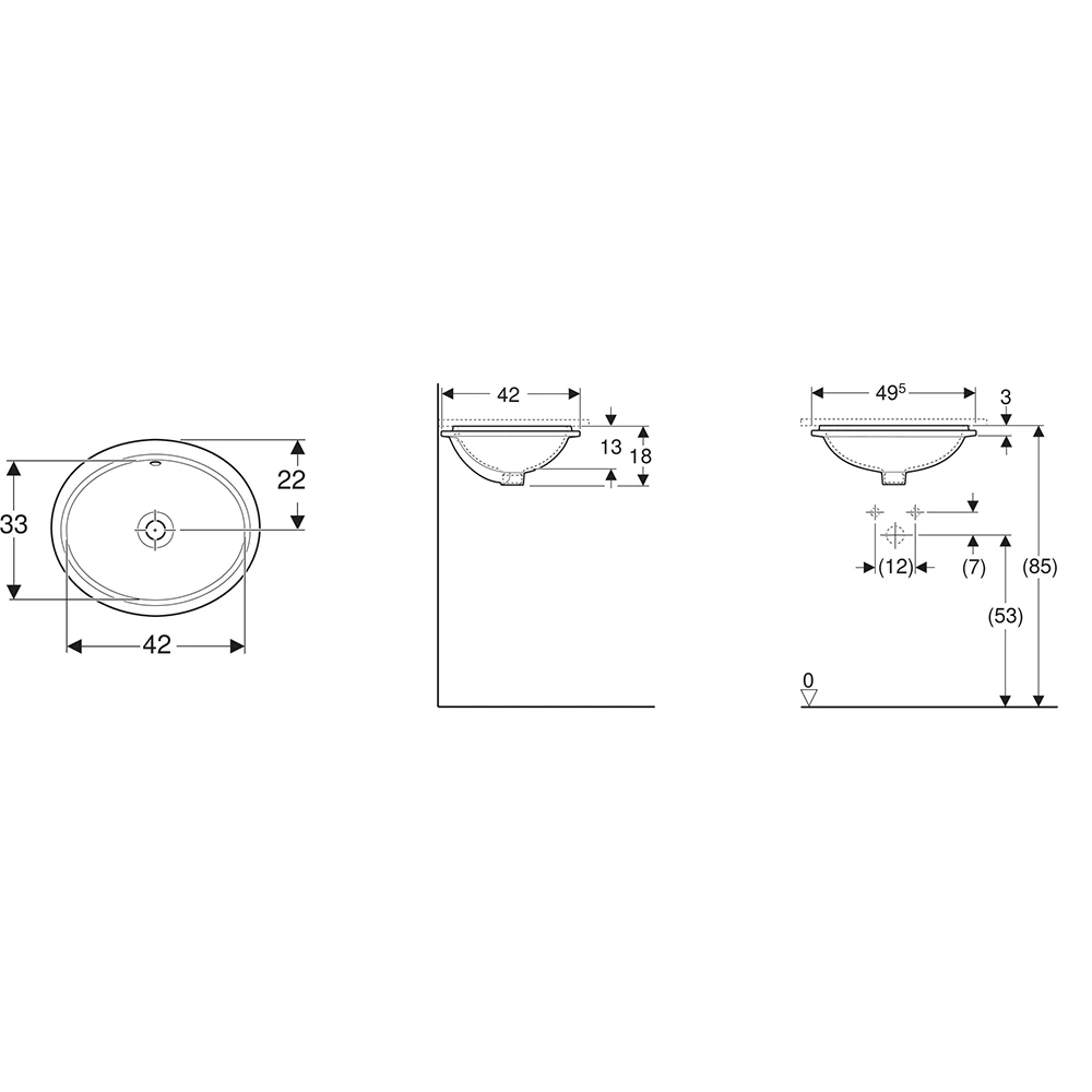 Geberit VariForm 50x42 cm Oval Tezgah Üstü Lavabo 2
